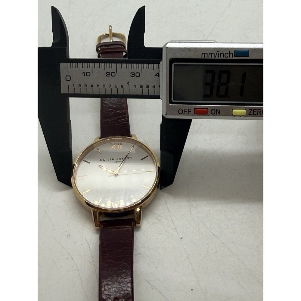 Olivia Burton Sunray Watch Women Rose Gold Tone Brown Leather Band White Face - Picture 5 of 8